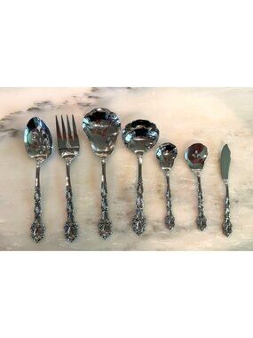 Vintage Oneida Stainless Serving Set Ornate Flatware Hostess Set